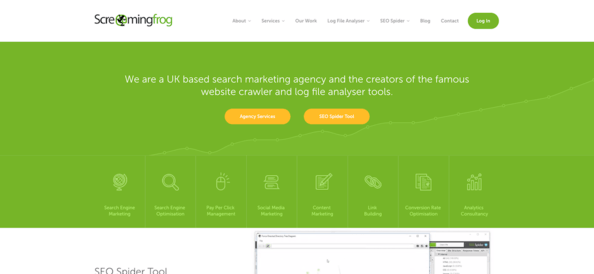 Screenshot of Screaming Frog home page.