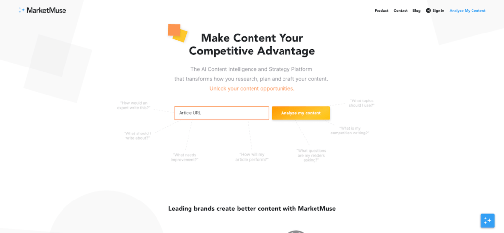 Screenshot of MarketMuse home page.