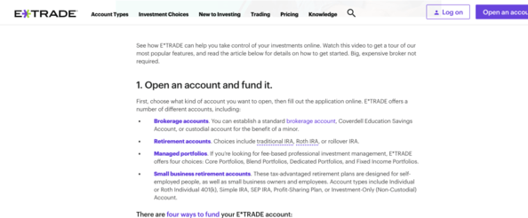 Screenshot of E*TRADE blog post.