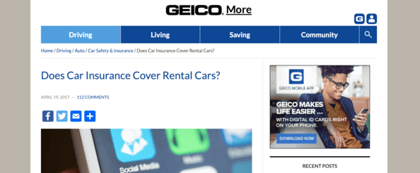 Screenshot of GEICO blog post.