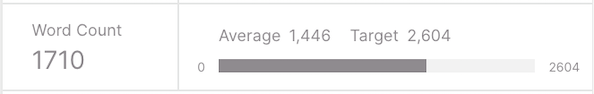 Screenshot of MarketMuse Word count showing current, average, and target.