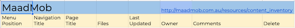 Screenshot of MaadMob content inventory worksheet template.